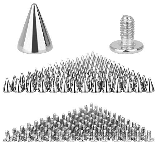 DECARETA 100 Piezas Remaches Punk Plateado,Cono Picos con Tornillo,Remaches Tachuelas DIY Craft Cool Punk Para la Decoración en Bolsas de Bricolaje Pulseras de Cuero Ropa Zapatos Etc (Silver)