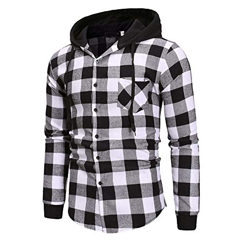 DEELIN Camisa De Manga Larga, Los Hombres De OtoñO De Invierno A Cuadros De Sudadera con Capucha Blusa De Ropa De Camisa