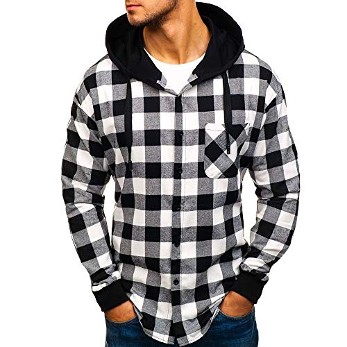 DEELIN Camisa De Manga Larga, Los Hombres De OtoñO De Invierno A Cuadros De Sudadera con Capucha Blusa De Ropa De Camisa