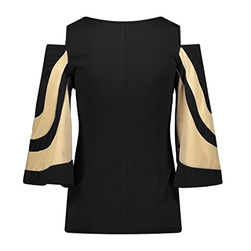 DEELIN Camiseta Manga Larga con Hombros Descubiertos Y Manga Larga Acampanada para Mujer (L, Negro)