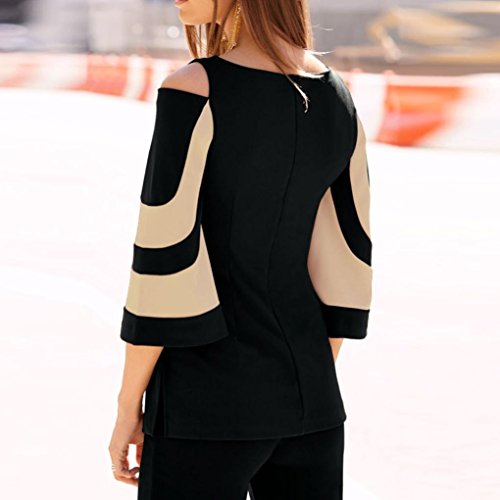 DEELIN Camiseta Manga Larga con Hombros Descubiertos Y Manga Larga Acampanada para Mujer (L, Negro)
