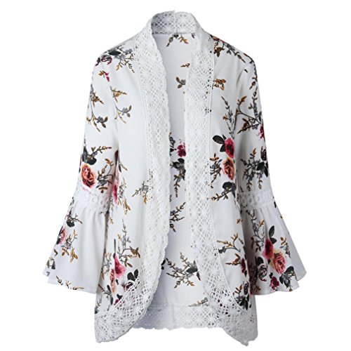 DEELIN Chaqueta De La Chaqueta del Kimono De La Chaqueta Floja De La Tarjeta De La Flor De La Moda De Las Mujeres Ocasionales Florales De La Chaqueta (S, Blanco)