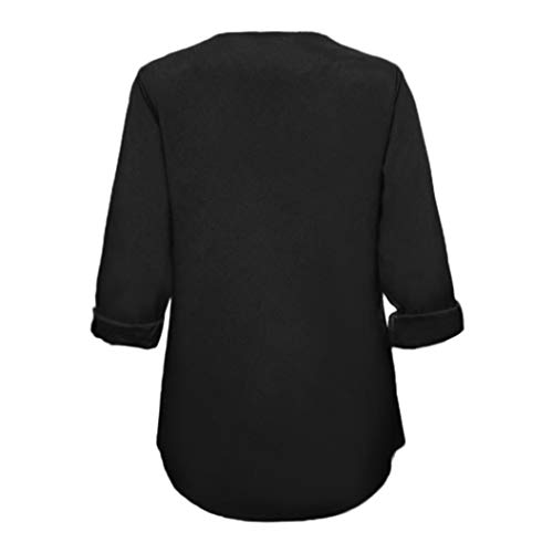 DEELIN Moda Casual OtoñO OL De Las Mujeres OL Viento De Manga Larga con Cuello En V De Color SóLido Bolsillo Camiseta Tops Camisa Negro/Blanco/Azul De Las Mujeres (L, Negro)