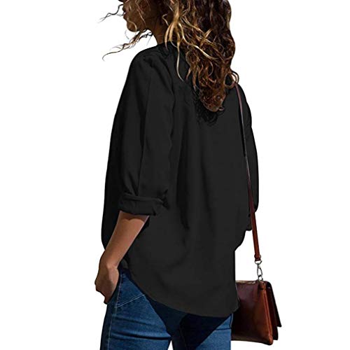 DEELIN Moda Casual OtoñO OL De Las Mujeres OL Viento De Manga Larga con Cuello En V De Color SóLido Bolsillo Camiseta Tops Camisa Negro/Blanco/Azul De Las Mujeres (L, Negro)