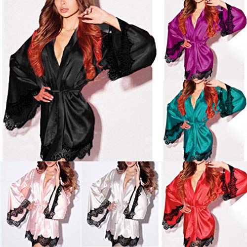 DEELIN Moda Femenina Kimono De Seda Sexy Dress Up Babydoll Encaje LenceríA Sexy Albornoz Pijamas (S-3XL) (XL, Rosado)