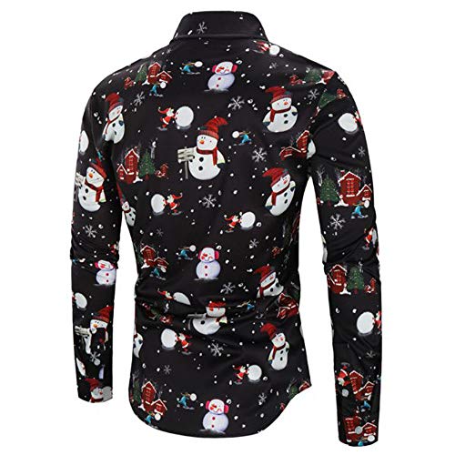 DEELIN Navidad Camisa De Manga Larga, Los Hombres Copos De Nieve Casual Santa Candy Impresa Camisa De Navidad Blusa Superior