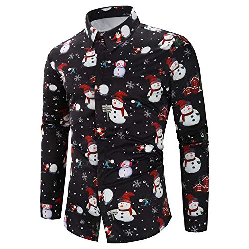 DEELIN Navidad Camisa De Manga Larga, Los Hombres Copos De Nieve Casual Santa Candy Impresa Camisa De Navidad Blusa Superior