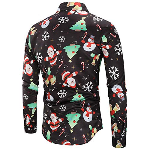 DEELIN Navidad Camisa De Manga Larga, Los Hombres Copos De Nieve Casual Santa Candy Impresa Camisa De Navidad Blusa Superior