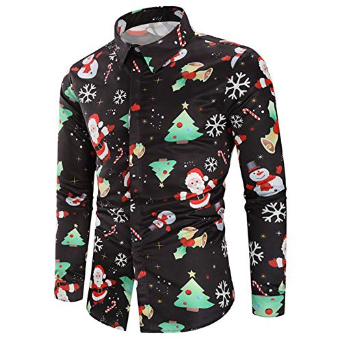 DEELIN Navidad Camisa De Manga Larga, Los Hombres Copos De Nieve Casual Santa Candy Impresa Camisa De Navidad Blusa Superior