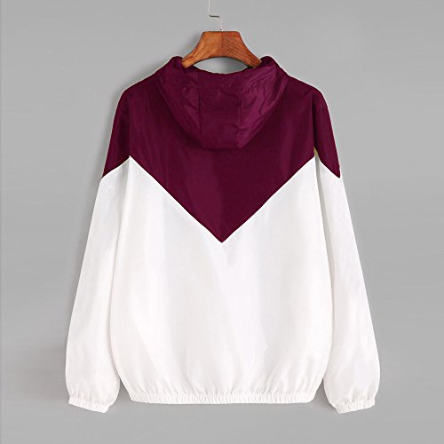 DEELIN OtoñO De La Mujer Y El Invierno De Manga Larga Patchwork Delgada Capucha Cremallera Casual Sudadera Deportiva Chaqueta (M, Rojo)