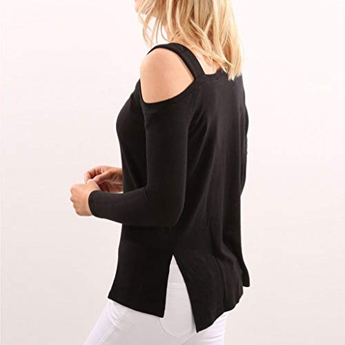 DEELIN Personalidad De La Moda De Las Mujeres Casual Color SóLido De Manga Larga Off Shoulder Tops Camisa Camiseta Larga Camiseta Negro (L, Negro)
