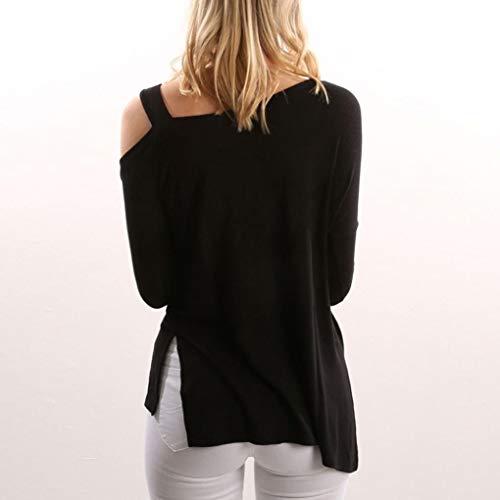 DEELIN Personalidad De La Moda De Las Mujeres Casual Color SóLido De Manga Larga Off Shoulder Tops Camisa Camiseta Larga Camiseta Negro (L, Negro)