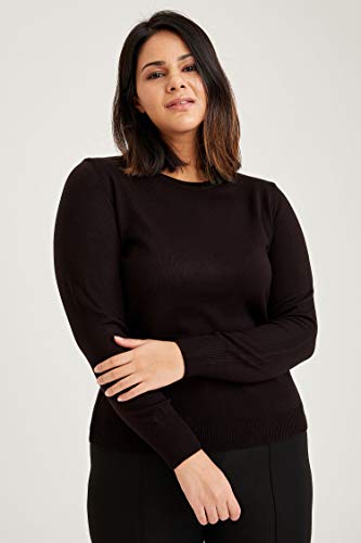DeFacto Sudadera básica para mujer, cuello redondo, 100% acrílico, jersey de manga larga Negro L