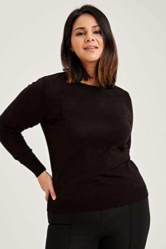 DeFacto Sudadera básica para mujer, cuello redondo, 100% acrílico, jersey de manga larga Negro L