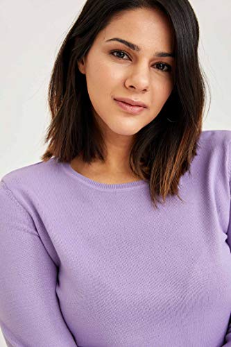 DeFacto Sudadera básica para mujer, cuello redondo, 100% acrílico, jersey de manga larga púrpura oscuro M