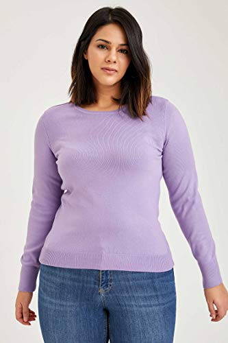 DeFacto Sudadera básica para mujer, cuello redondo, 100% acrílico, jersey de manga larga púrpura oscuro M
