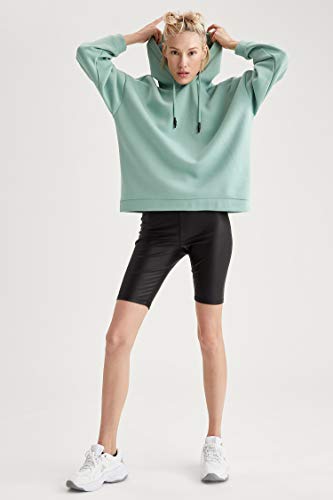 DeFacto Sudadera de manga larga con capucha para mujer, corte holgado verde XL