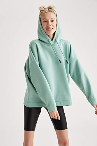 DeFacto Sudadera de manga larga con capucha para mujer, corte holgado verde XL