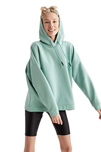 DeFacto Sudadera de manga larga con capucha para mujer, corte holgado verde XL