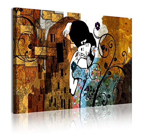 DekoArte 322 - Cuadros Modernos Impresión de Imagen Artística Digitalizada | Lienzo Decorativo para Tu Salón o Dormitorio | Estilo Abstractos Arte Gustav Klimt El Beso | 1 Pieza 120 x 80 cm