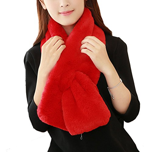 DELEY Mujer Señora Niña Bufandas Cómodo Suave Piel Sintética Fulares Cruz Scarf Chales Cuello Caliente Otoño Invierno Ropa Accesorios Rojo