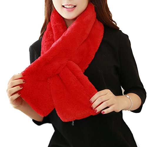 DELEY Mujer Señora Niña Bufandas Cómodo Suave Piel Sintética Fulares Cruz Scarf Chales Cuello Caliente Otoño Invierno Ropa Accesorios Rojo