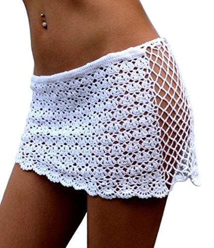 DELEY Mujeres Crochet Malla Hueco Mini Falda Corta Trajes De Baño Bikini Cubrir los Playa Verano