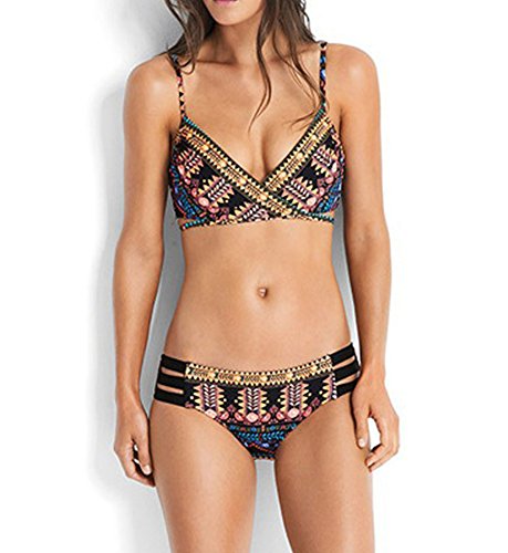 DELEY Mujeres Venda De Traje De Baño Estilo Étnico Tribal Impreso Cruz De Recorte Sujetador Acolchado Bikini Swimsuit Multicolor Tamaño M