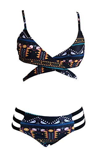 DELEY Mujeres Venda De Traje De Baño Estilo Étnico Tribal Impreso Cruz De Recorte Sujetador Acolchado Bikini Swimsuit Multicolor Tamaño M