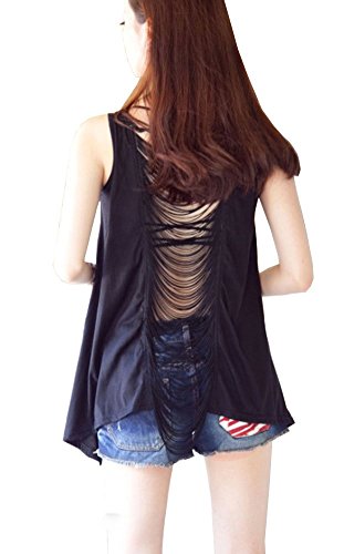 DELEY Mujeres Vintage Punk Skull Tank Tops Espalda Abierta De La Borla Chaleco Sin Mangas T-Shirt Blusas Negro