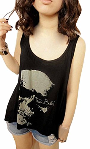 DELEY Mujeres Vintage Punk Skull Tank Tops Espalda Abierta De La Borla Chaleco Sin Mangas T-Shirt Blusas Negro