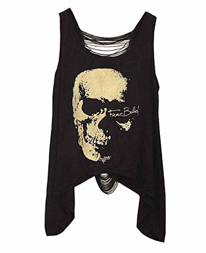 DELEY Mujeres Vintage Punk Skull Tank Tops Espalda Abierta De La Borla Chaleco Sin Mangas T-Shirt Blusas Negro