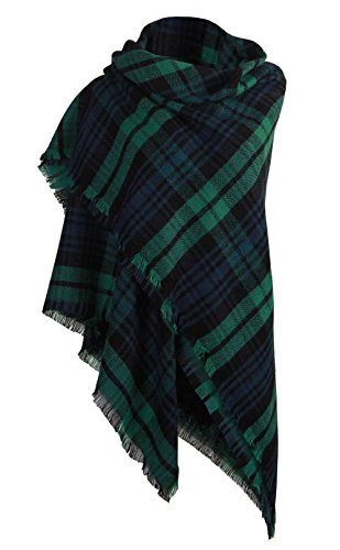 DELEY Retro Bufanda de la tela Escocesa Otoño Invierno Largo Pañuelo Tartán Chal Mantón Estola Verde