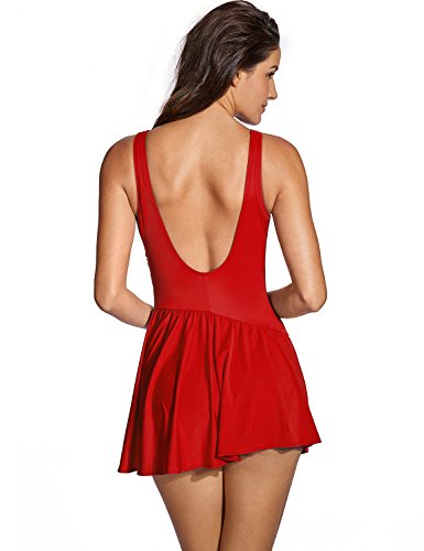 DELIMIRA - Bañador con Falda Trajes de Una Pieza Bikini Tallas Grandes para Mujer Rojo Oscuro 50