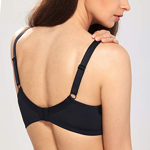 DELIMIRA - Sujetador Copa Completa En Encaje Elástico Floral para Mujer Negro 95D