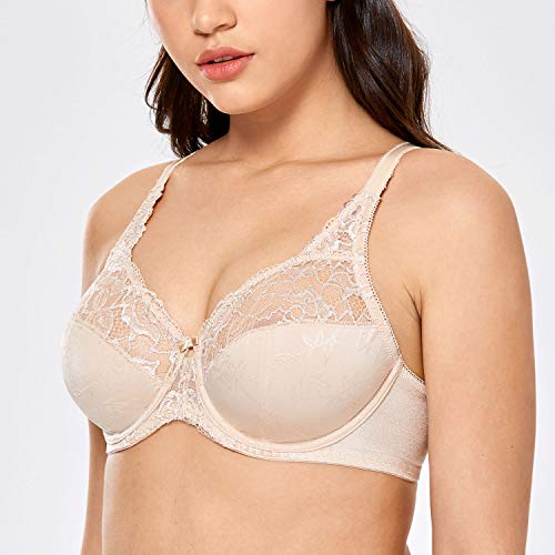 DELIMIRA - Sujetador de Copa Completa con Aros Encaje para Mujer Beige 110B