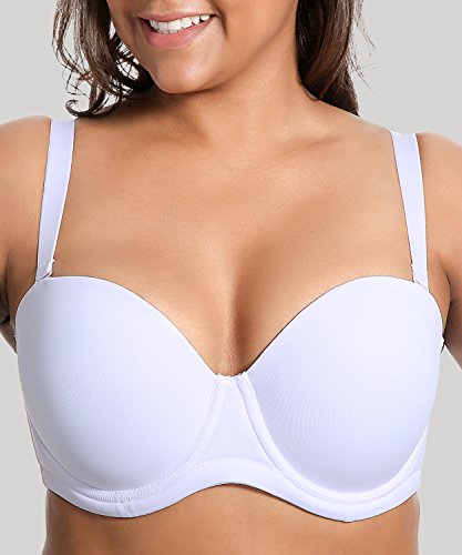 DELIMIRA - Sujetador sin Tirantes Tallas Grandes Push Up de Silicona para Mujer Blanco 100E
