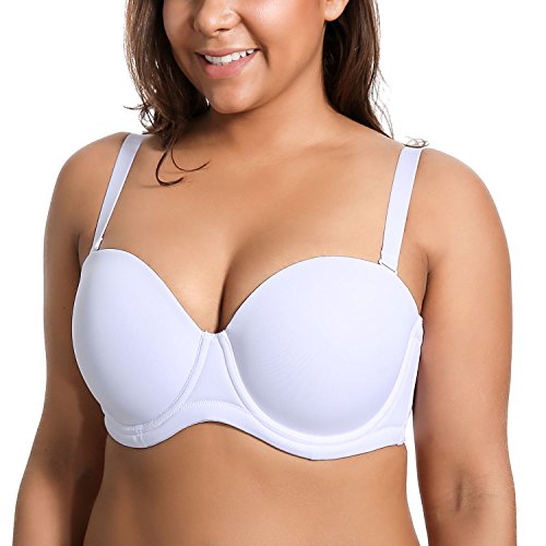 DELIMIRA - Sujetador sin Tirantes Tallas Grandes Push Up de Silicona para Mujer Blanco 100E