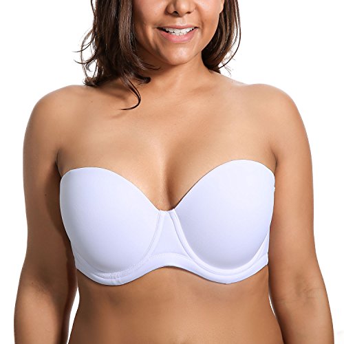 DELIMIRA - Sujetador sin Tirantes Tallas Grandes Push Up de Silicona para Mujer Blanco 100E