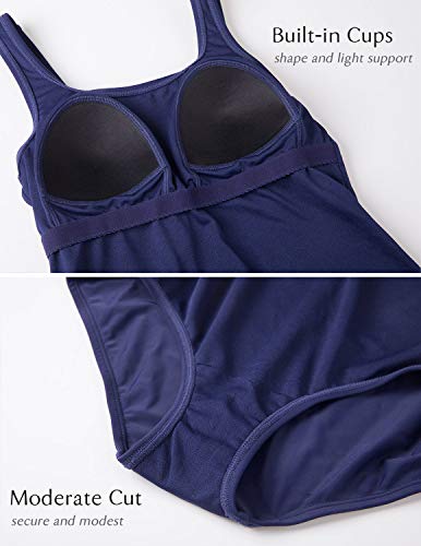 DELIMIRA Trajes de Baño de Una Pieza Tallas Grandes con Relleno para Mujer Azul Marino 46