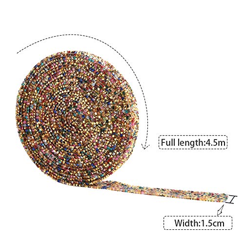 Demine Rollo de Cinta de Diamantes,Cintas de Adorno para Manualidades de Bricolaje Vestido Pulsera Zapatos Bolsas Decoración de Bodas Fiesta(177 * 0,59 Pulgadas,Mezcla de Colores)