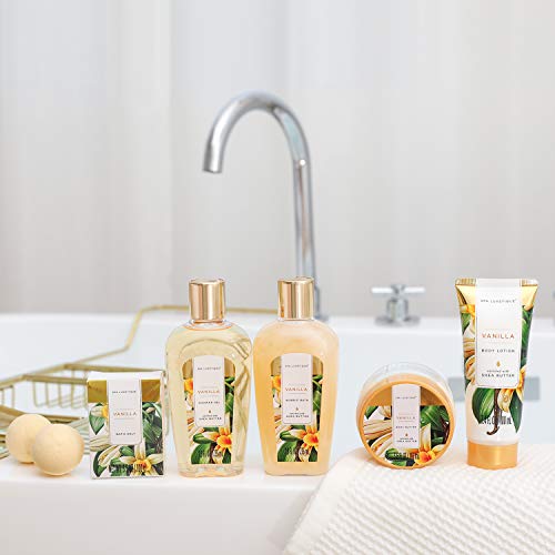 Descuento-Set de Spa para el Hogar a Vainilla,Set de Regalo de Baño con Bañera,Regalos Pequeños para Mujer,Set de Baño y Ducha con 8 Piezas, Incluye Gel de Ducha, Baño de Burbujas, Esponja de Baño