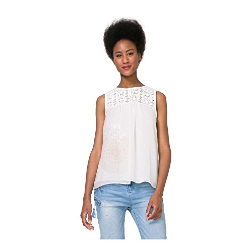 Desigual BLUS_Cuello SM Lace, Blanco (Tiza 1010), Medium para Mujer