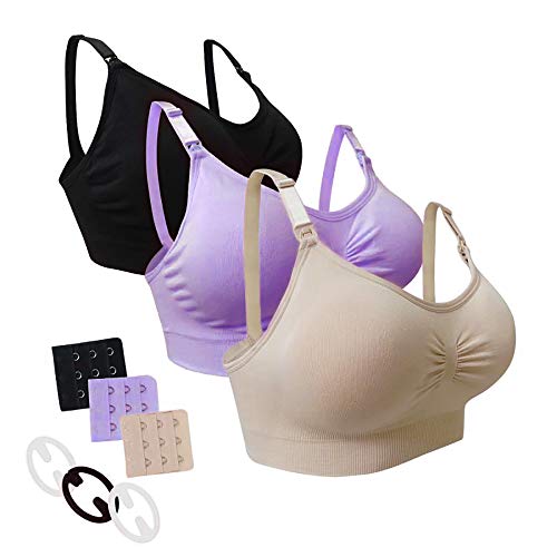 Desirelove Sujetador de Lactancia Maternidad 1 and 3 Pack Sujetadores sin Costuras con Almohadillas de prevención de derrames Removibles (L(Fit 36B 36C 32D 30DD 38A 40A 30DDD), Assort Purple)