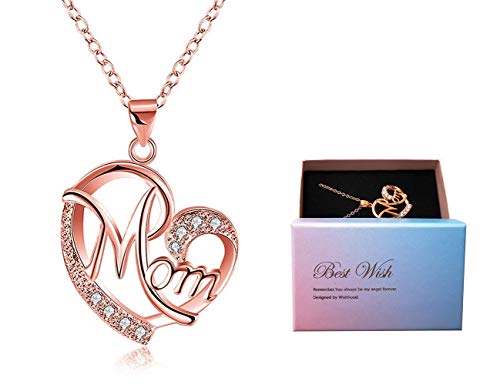 Día de la madre regalo, Deesos Collar El mejor regalo para el cumpleaños de la madre Corazón Diamante, Collar colgante para el cumpleaños de mamá Oro rosa