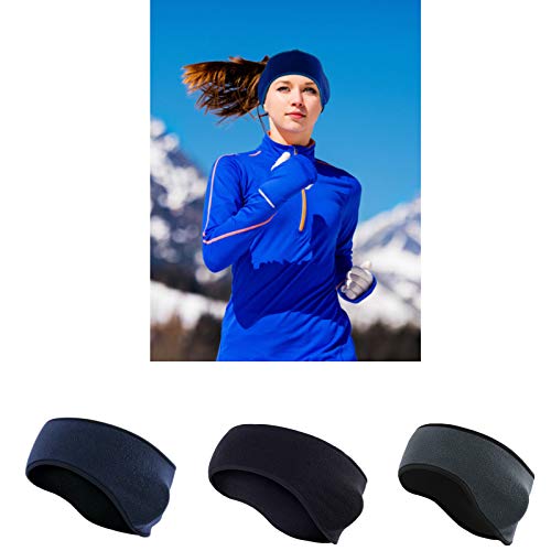 Diadema Deportiva de Invierno para Mujeres y Hombres ， Orejeras de Invierno，Orejeras Deportivas, 2 Diademas Deportivas cálidas adecuadas para Trotar. (Nero e BLU)