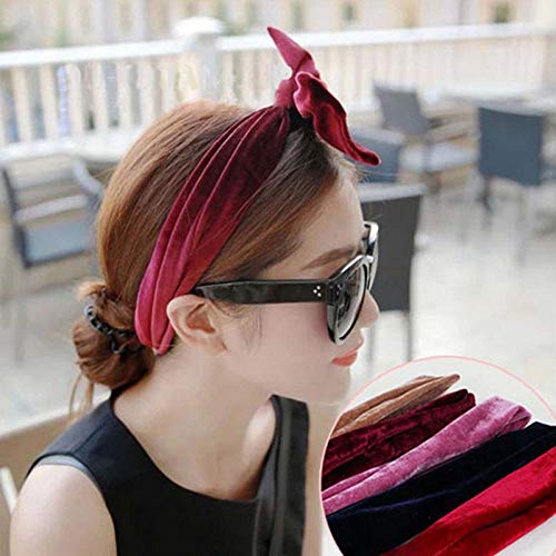 Diadema larga de terciopelo bohemio vintage con nudo de alambre Diadema étnica de vacaciones Accesorios para el cabello-Negro