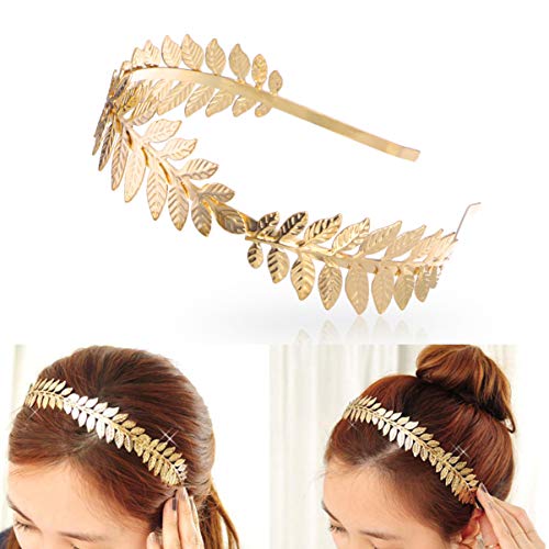 Diadema nupcial Corona de pelo Princesa corona Casco Guirnalda Diadema Romano Diosa Hoja de la rama Corona de pelo nupcial vestido de cabeza Boho Banda de Alicia (Oro)