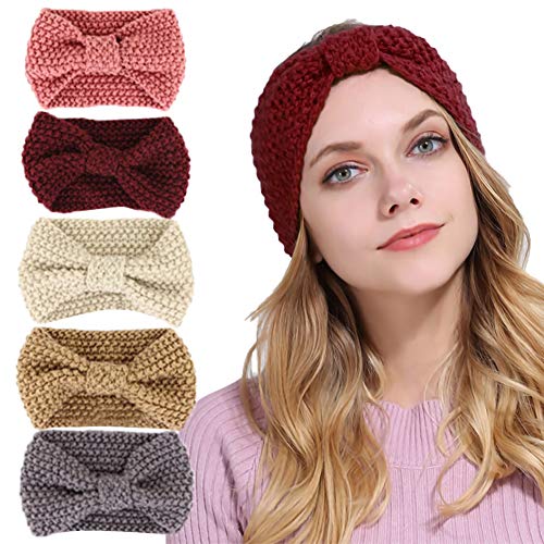 Diademas Mujer Invierno,Diadema Turbante Mujer,Diademas de Ganchillo de Invierno,Diadema de Punto de Inviern,Elástico Diadema de Punto,Caliente Turbante Cinta de Cabeza Arco de Punto(5 Piezas)