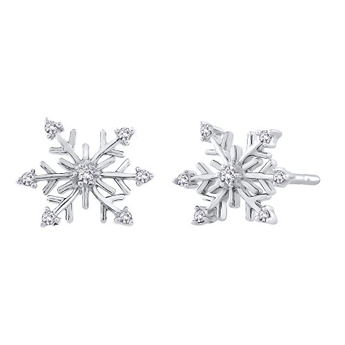 Diamante "copo de nieve pendientes en 14 K oro blanco (1/8 quilates)